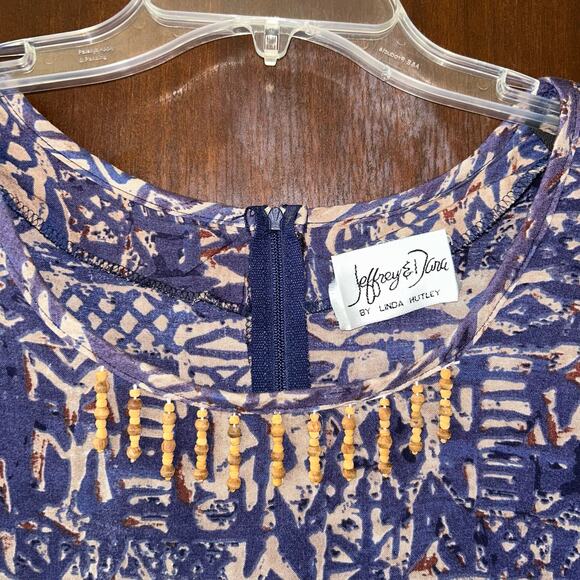 Vtg 1990s Maxi Dress LONG Jeffrey Dara Size Flowy wood beads boho hippie L/XL - Picture 4 of 13